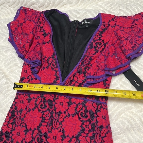 Lulu’s Purple and Red Lace Ruffle Mini Dress NWT - Picture 11 of 12